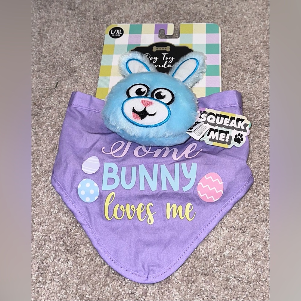 NWT Some Bunny Loves Me Dog Bandana with Bunny Squeaky Toy